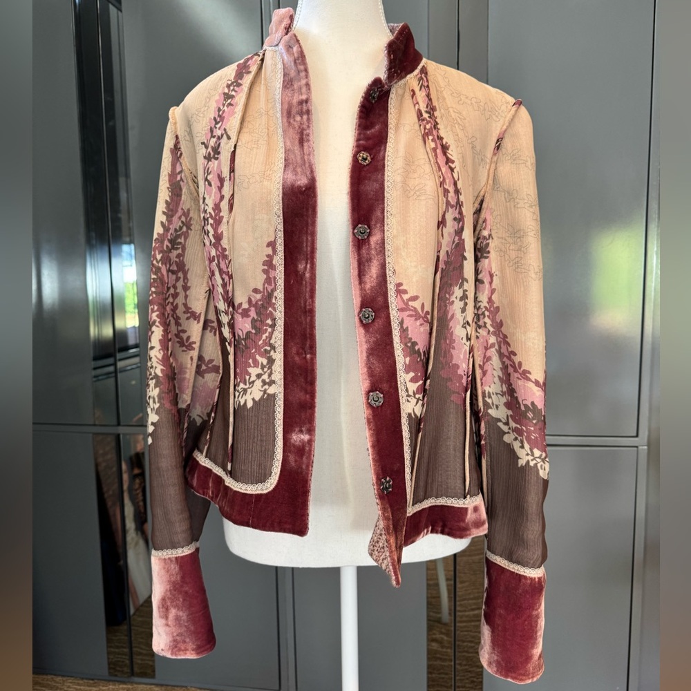 Elie Tahari reversible pink tweed velvet blazer silk wool jacket L